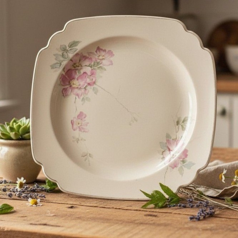 Homer Laughlin B48N8 8" Square Salad Plates Rose Pattern *